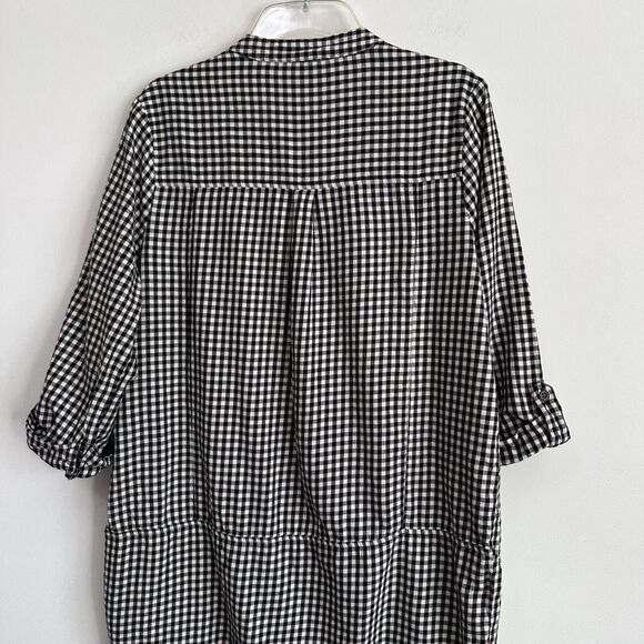 Forever 21 Shirt Dress L Black Gingham Roll Tab Pockets Mini Short Trendy Casual - Picture 8 of 11